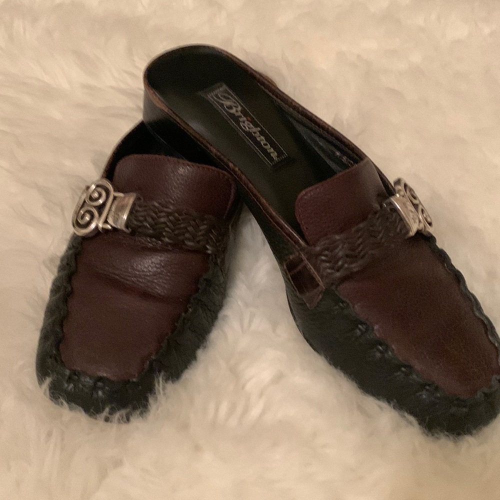 Brighton Karmen Mules/Flats SZ 6 1/2 EUC BLK/BROWN